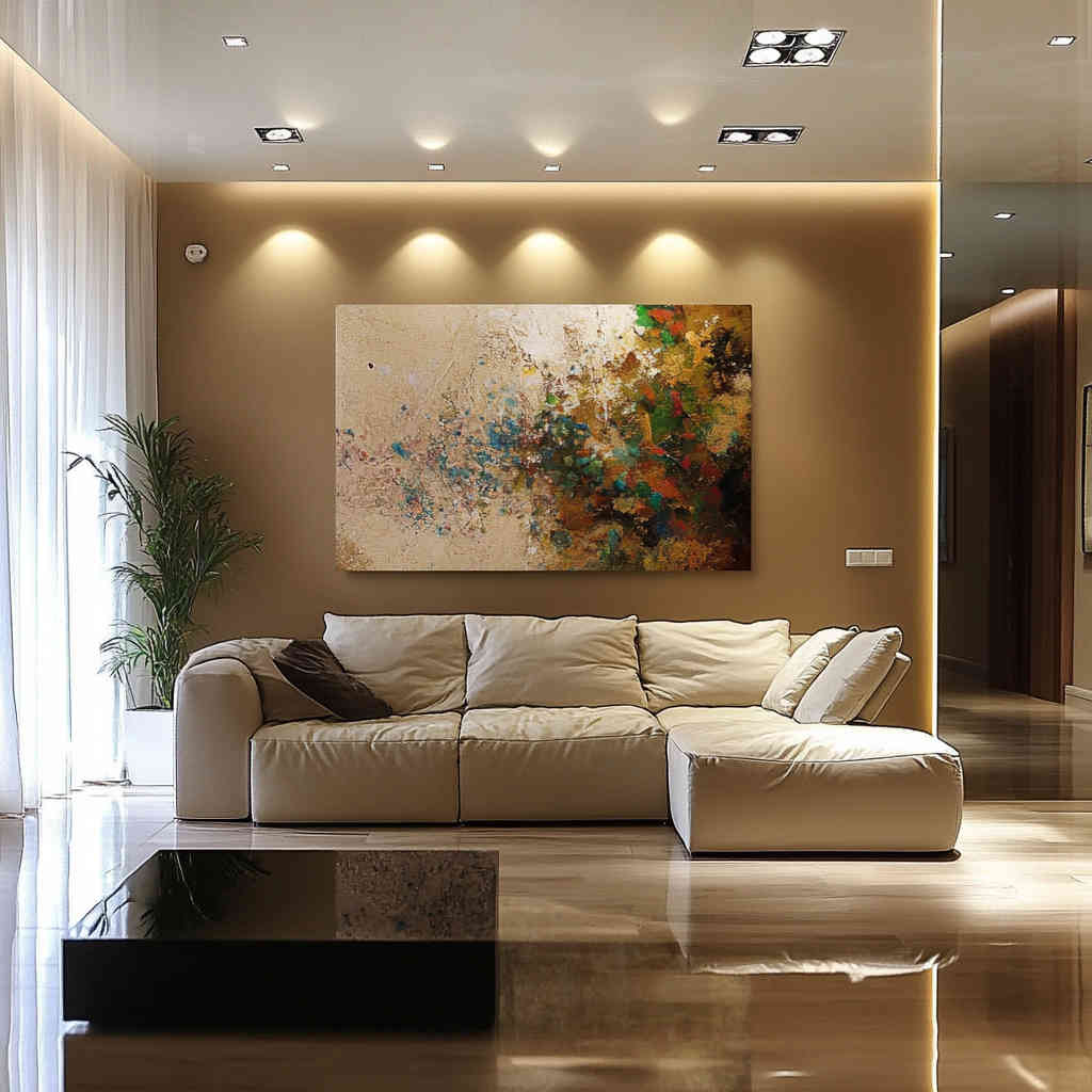 LED ceiling light illuminating a modern living room